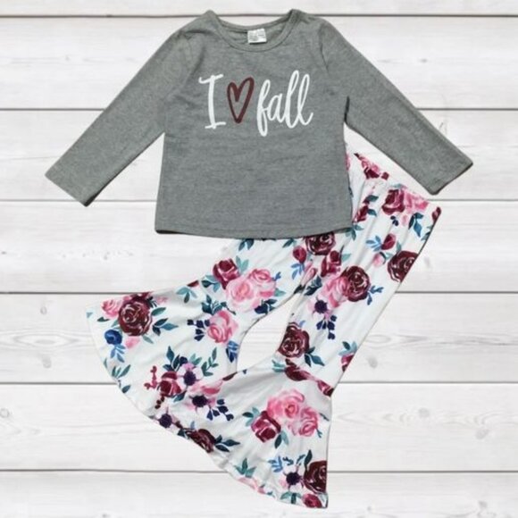 Other - I Love Fall Tee w/Floral Bell Bottom Set 6/7